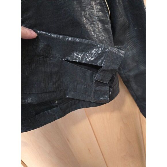 Hamnett Black Faux Leather Cropped Jacket W Zipper Details Textured Pattern VTG - Picture 4 of 15